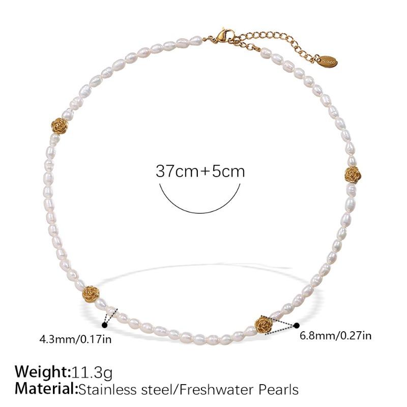 

Meier Stainless steel freshwater pearl necklace bracelet starfish flower beaded necklace set