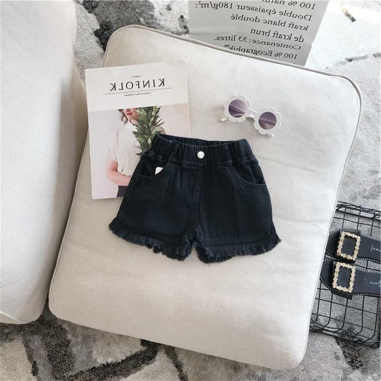 Girls Summer Solid Color Casual Pants Cotton Mid-rise Denim Shorts for Middle and Small Children