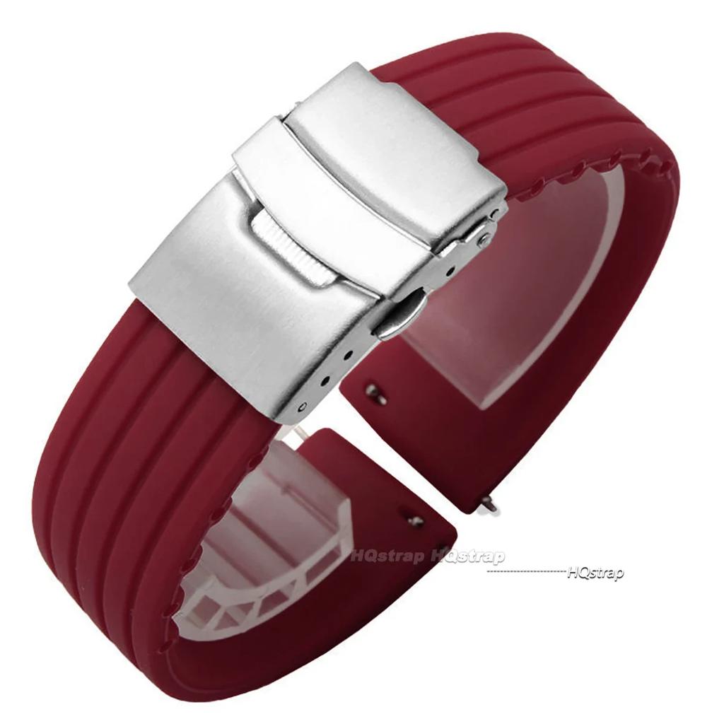 Silicone Rubber Watch Strap Deployment Buckle Band 18mm 20mm 22mm 24mm for Omega Watch Replace Strap for Seiko Sport Straps