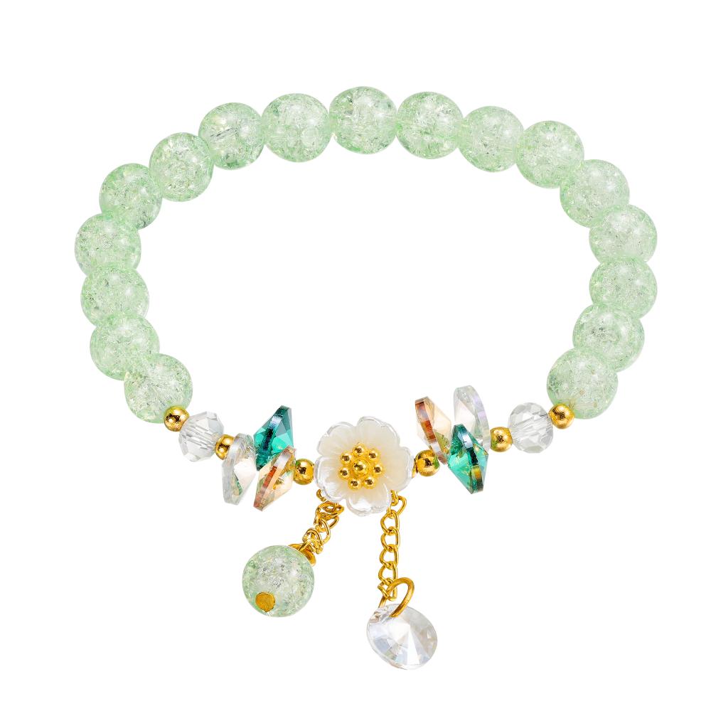 

1pc Korean Style Sweet Daisy Flower Bracelet Colorful Crystal Beaded Elastic Rope for Women Girls Party Wedding Jewelry Gift зелёный