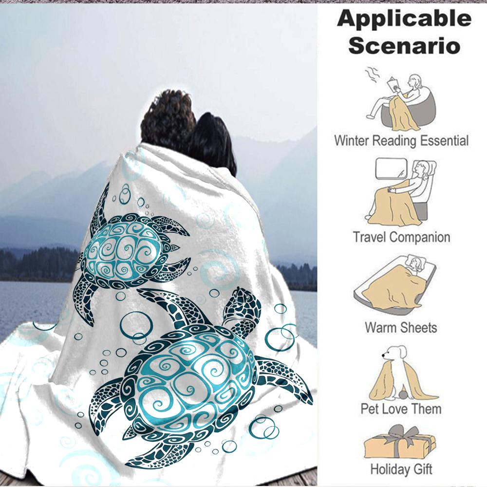1Pc Oceanic Sea Turtle Art Blanket Soft And Comfortable Casual Warm Camping Travel Christmas Halloween Xmas Gift M928741