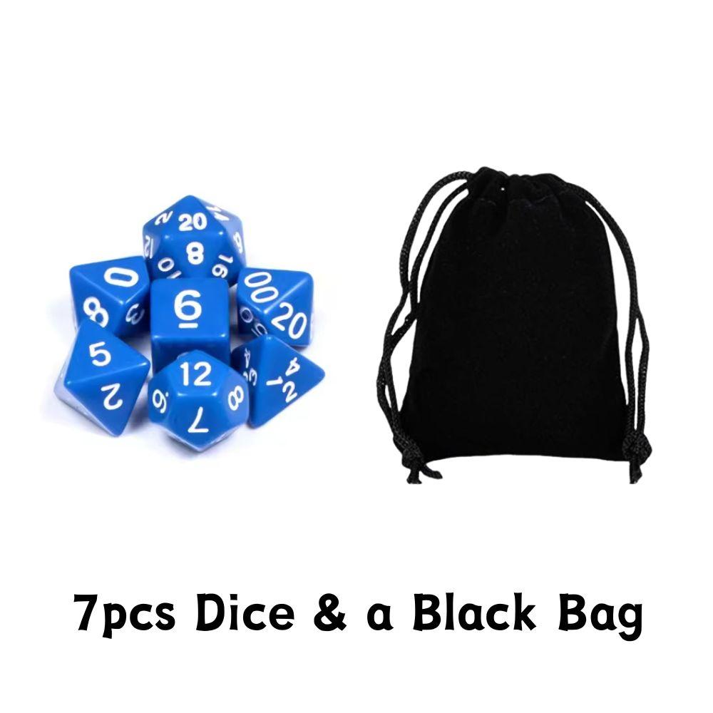 7pcs Polyhedral Dice Set With Black Storage Bag, Transparent & Solid Color Table Board Game Role Playing Party Accessories YMY