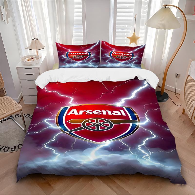 Juego de Ropa de Cama para el Hogar con Rayos y Escudo del Arsenal Football Club, 3 Piezas - Traje Universal de Tres Piezas para Dormitorio, Habitación de Invitados, Sala de Estar, Decoración de Hotel