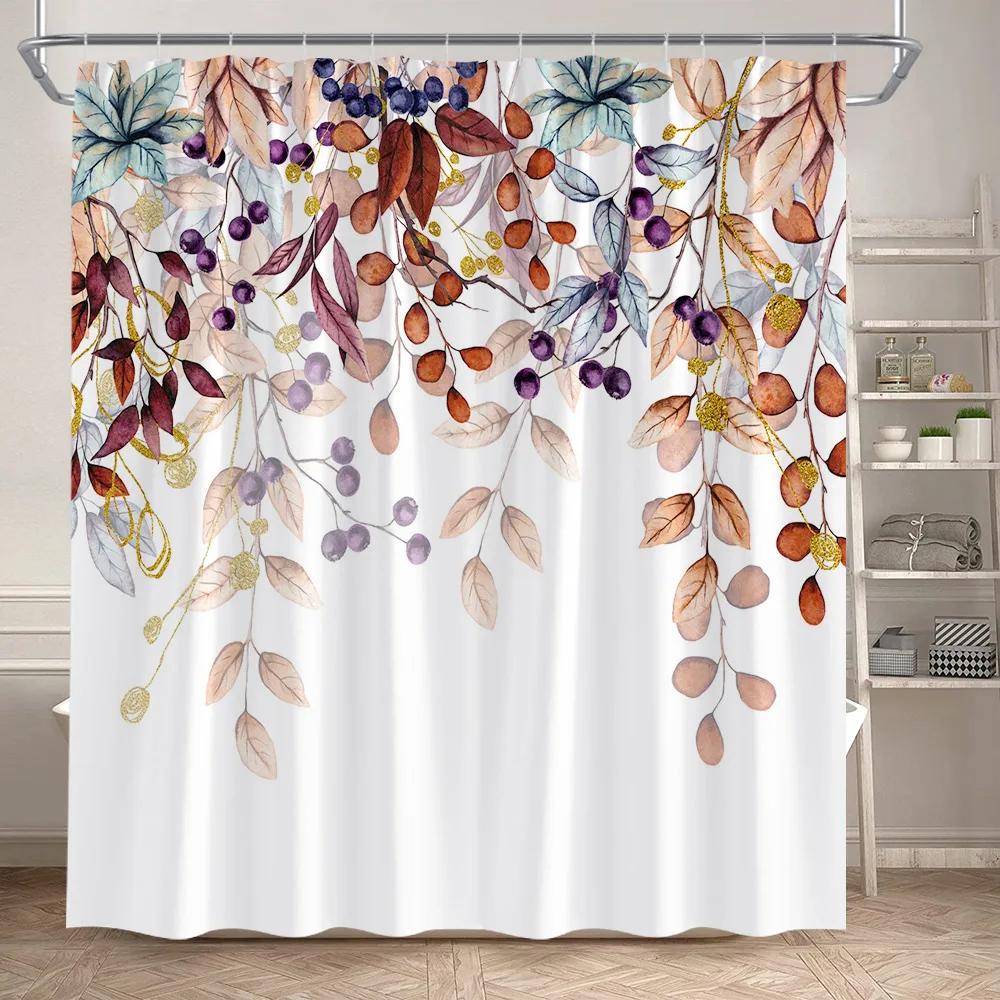 Cartoon Animals Shower Curtains Cute Fox Lion Deer Rabbit Autumn Floral Plant Kids Bath Curtain Polyester Bathroom Bathtub Dec