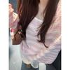 Contrasting color striped long-sleeved t-shirt women's 2026 new autumn lazy style loose casual design top