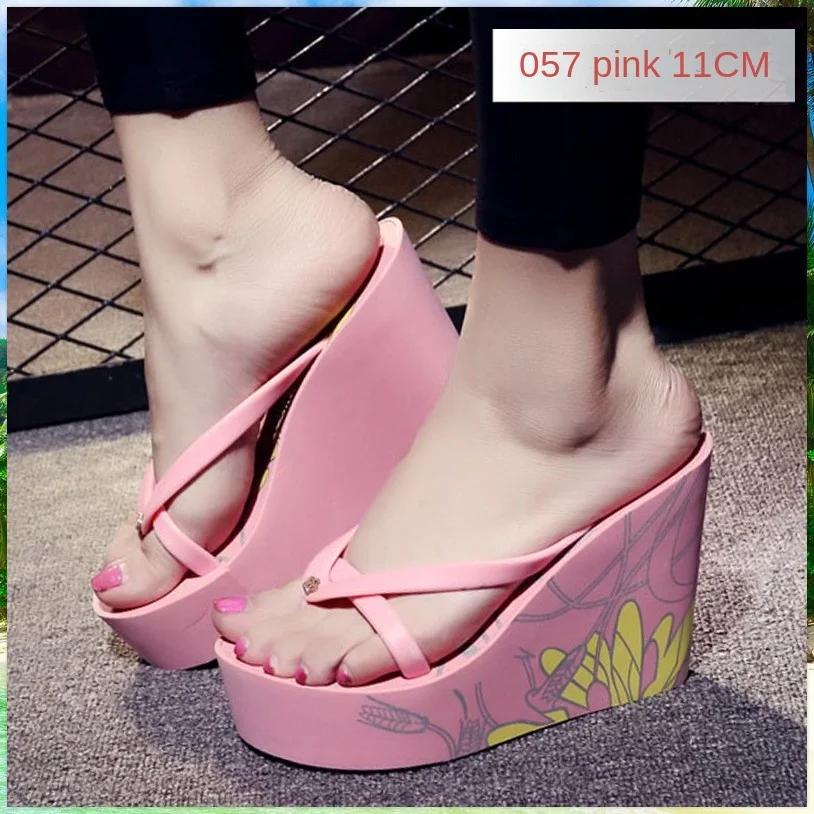 Fashion Summer Beautiful Ladies Super High-Heeled Platform Flip-Flops11cm Beach Shoes Wedding Slippers Women Luxury Heels Slippers