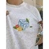 Women's Flower Embroidered Solid Color T-shirts Korean Style Loose Round Neck Female Tees Summer Short Sleeved Pullover Ladies Cotton Top