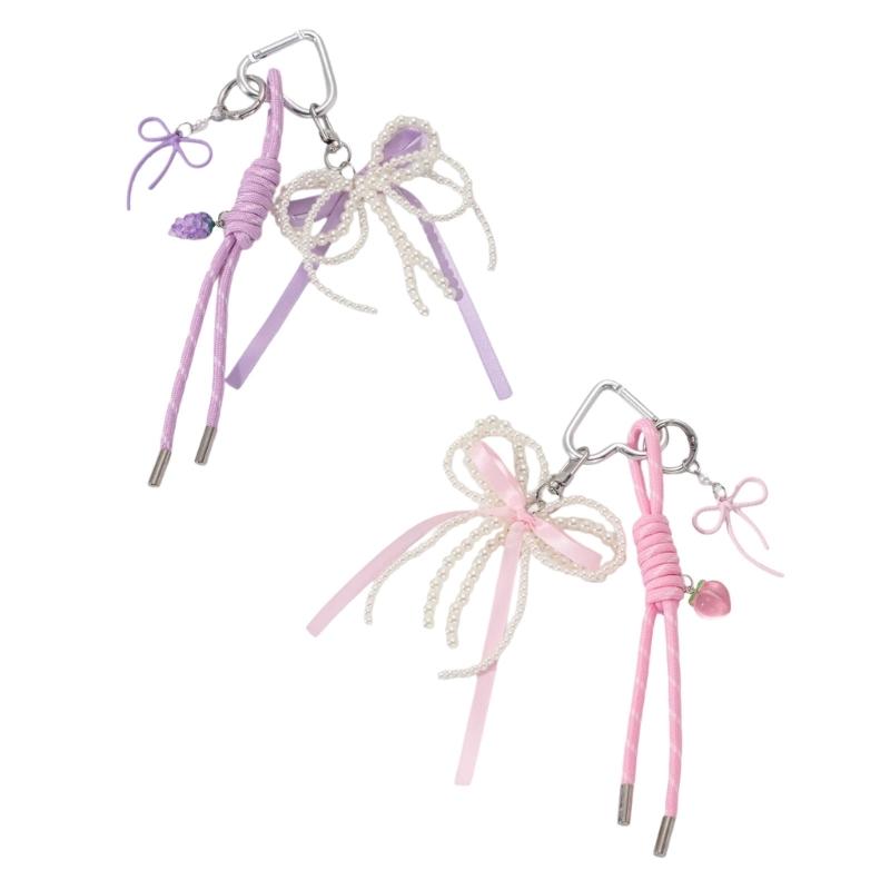 Lovely Heart Keychain Bows Keyring Braided Rope Bag Charm Bag Pendant Ornaments Car Keychain Decorations