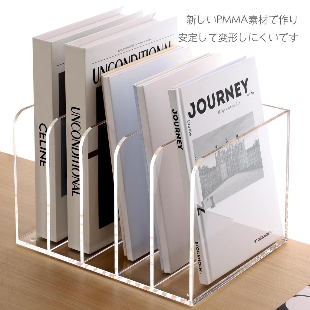SANRUI File Box Desk Shelf, 5-Tier Book Stand, Acrylic, Desktop Shelf, Vertical Compartment, Desktop Document Storage, Office Supplies, Clear