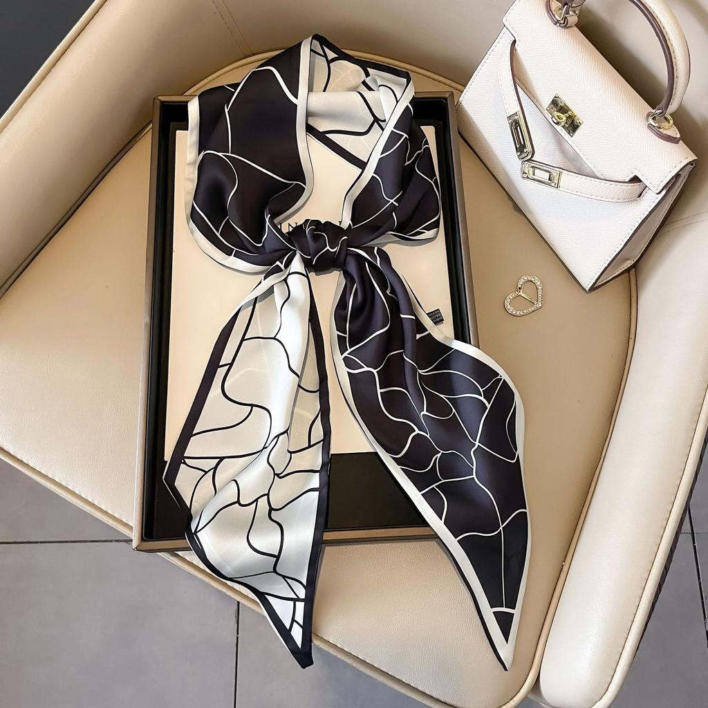 Long oblique corner scarf silk scarf high-end fashion versatile scarf streamer strap bag simulation silk Korean version scarf