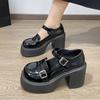 Round Head Muffin Thick Bottom High Heels College Single Shoes Belt Buckle Thick with Female Shoes Fashion Women Summer Breathable Shoes