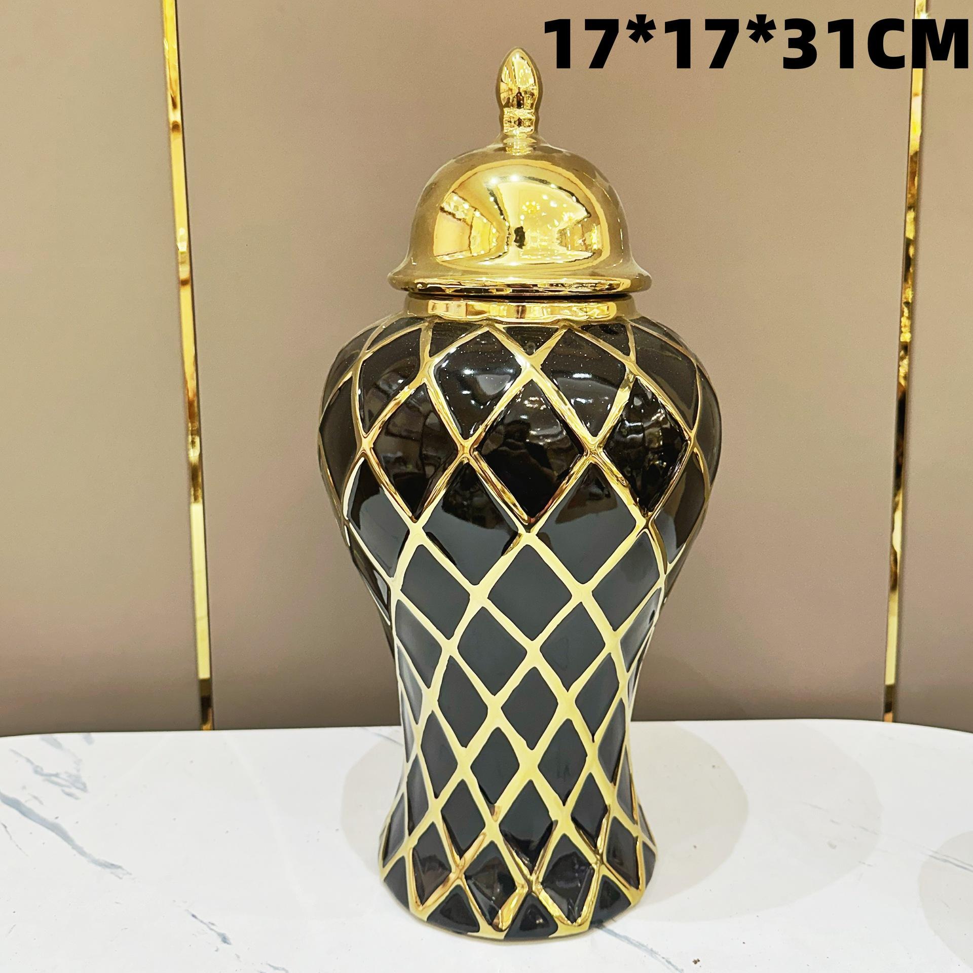flower vase Electroplating general jar ceramic European style black gold flower vase light luxury handicraft decor home decor