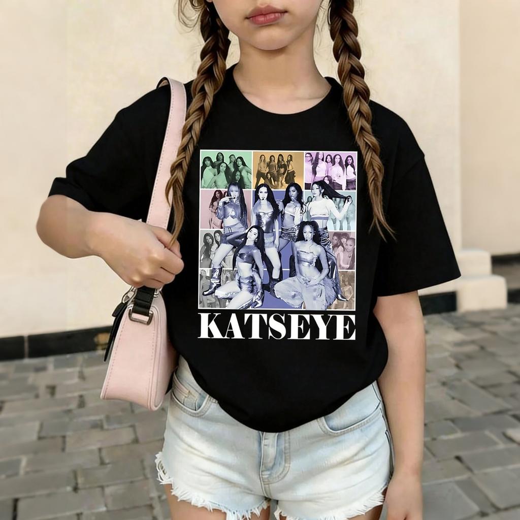 KATSEYE Kids Graphic Print Crew Neck Short Sleeve T Shirt Casual Top for Boys and Girls Soft Comfortable Fabric Suitable for Everyday Wear