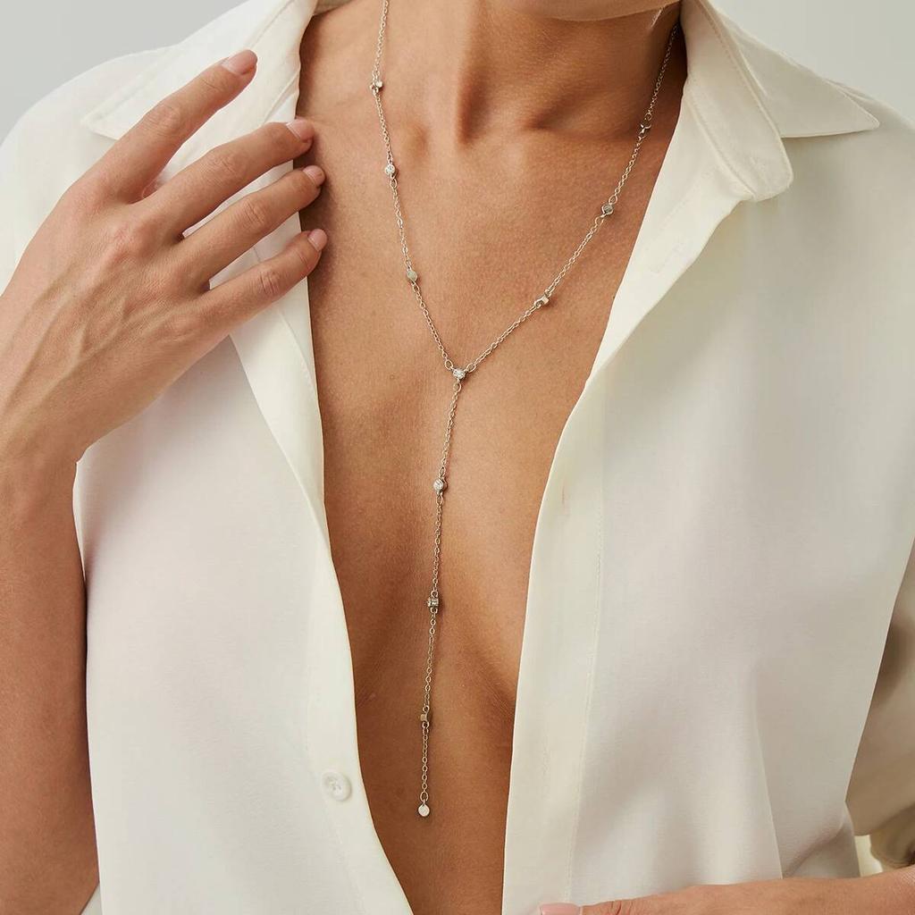Salircon Minimalism Rhinestone Long Tassel Necklace Women Vintage Chest Thin Chain Female Adjustable Chain Party Jewelry Gifts