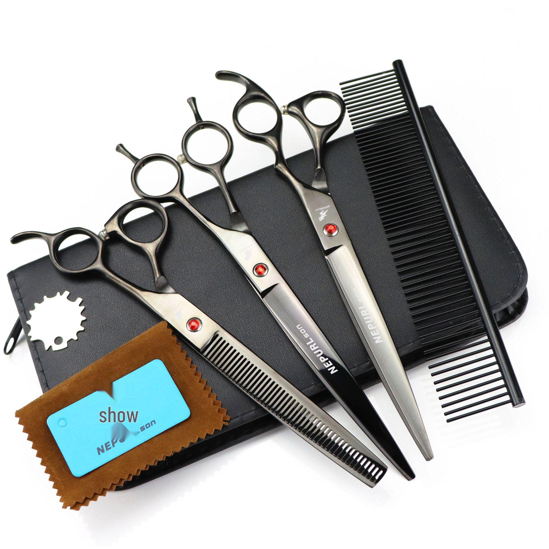8-inch Napsen Black Plating Pet Grooming Scissors Set: Straight Shears & Comb