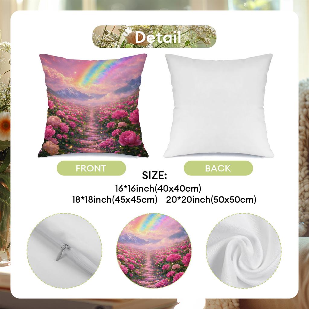 4Pcs Rainbow Peony Flower Sea Digital Printing Pillow Cover Short Plush Suitable Living Rooms Bedrooms Sofas Throw Cushion Cover