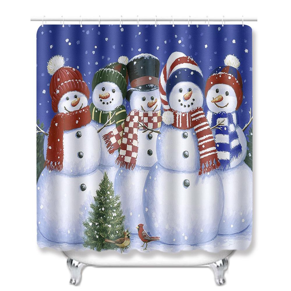 Christmas Shower Curtain Floor Mat Combination Four-Piece Set Bathroom Toilet Carpet Shower Room Mat Foot Mat