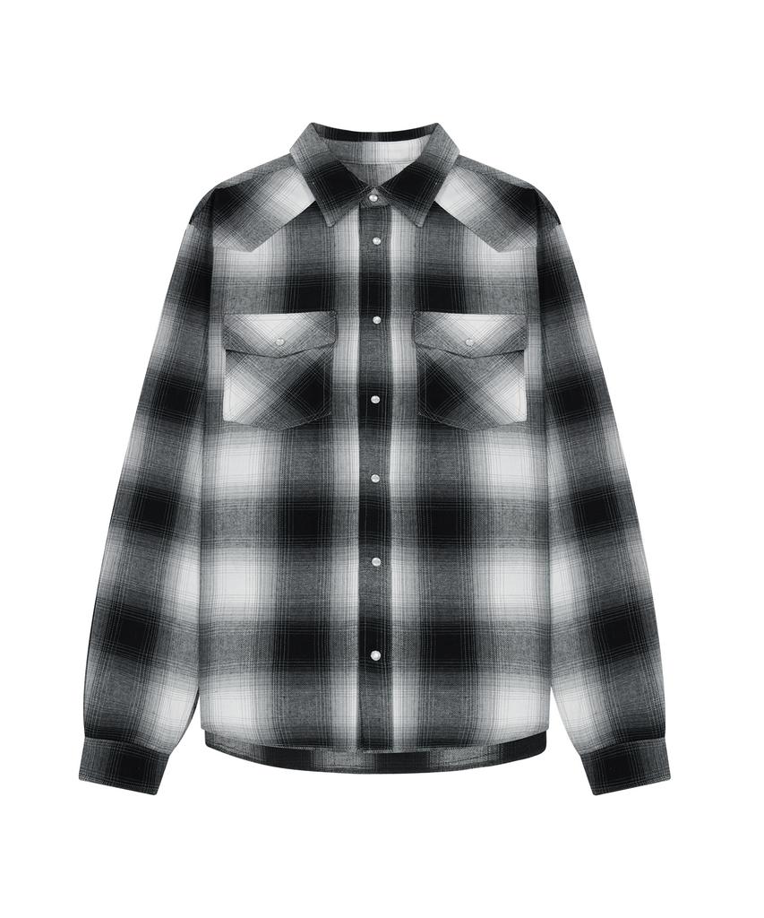 SLOWACID Ombre Western Check Shirt [Black]