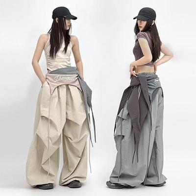 Street West Coast Personalized Design Sense Multi-layer Splicing Contrasting Casual Pants Loose Overalls Trousers