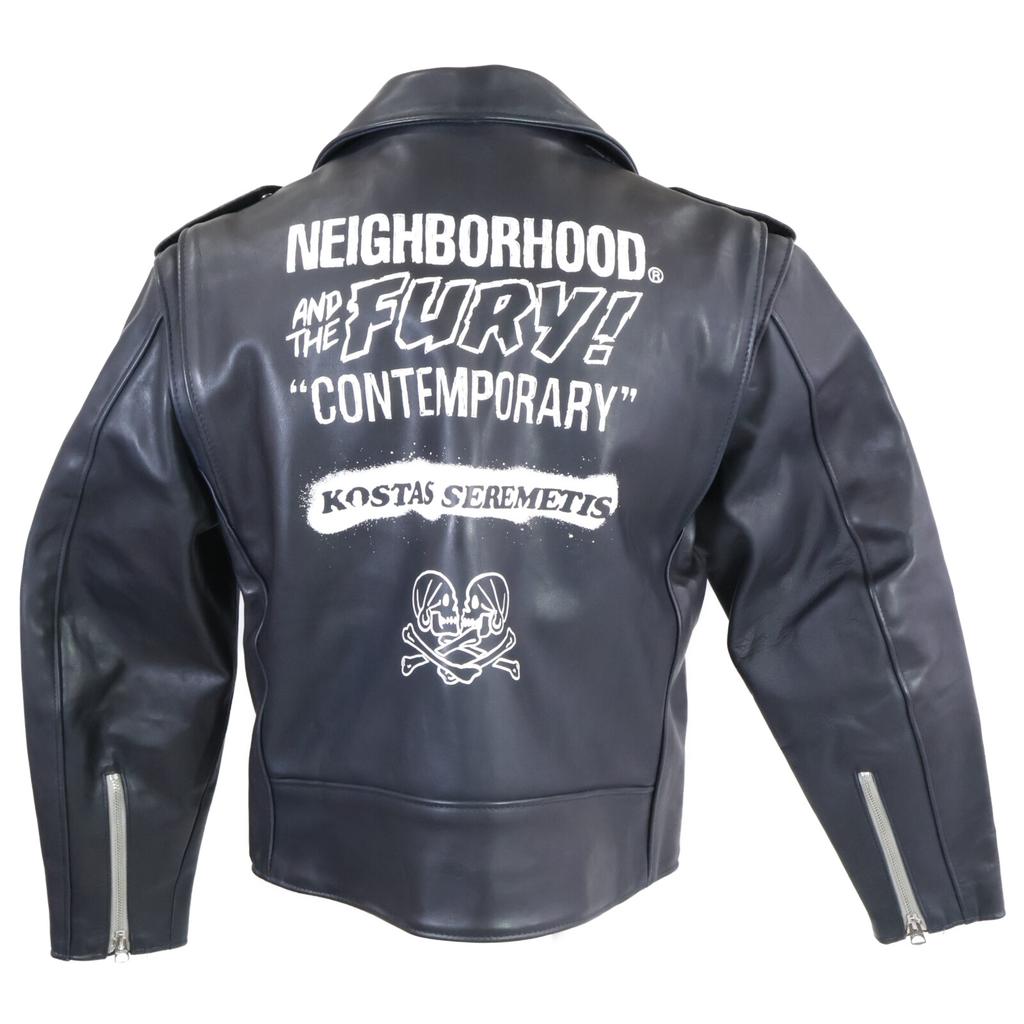 SCHOTT ×NEIGHBORHOODxKostas Seremetis 149UN ONE STAR/One Star Cowhide Back Graphic Double Rider Jacket Jacket 38 NavyUsed