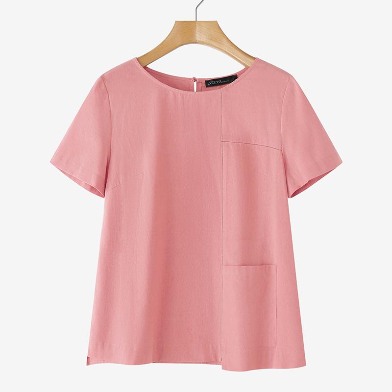 

ZANZEA Женская повседневная блузка с круглым вырезом, однотонная, с коротким рукавом 5XL розовый