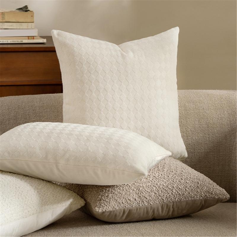 Pillowcase Cotton Textured Weave Cushion Covers for Living Room Bedroom Sofa Couch Home Decoration 45x45cm White