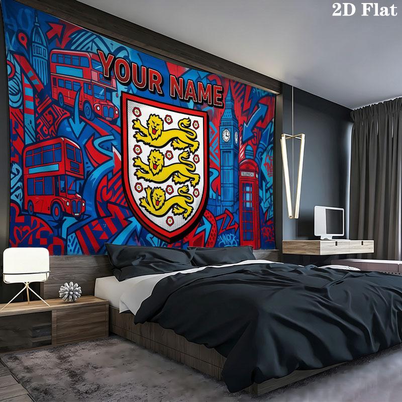 Custom Name,England Wall tapestry, aesthetic printed fabric blanket, suitable for bedroom, living room, and home decor.