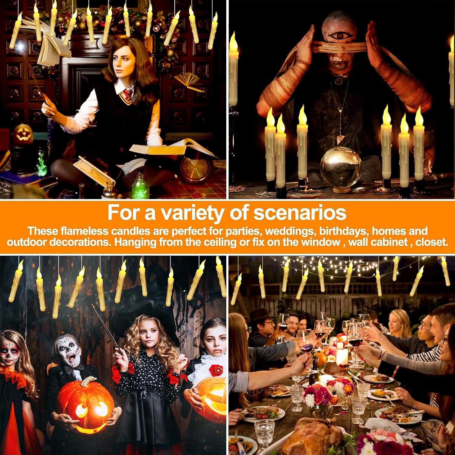 

Плавающие свечи с волшебной палочкой, мерцающие теплым светом, светодиодные беспламенные свечи, конусные свечи для рождественской вечеринки в честь Хэллоуина 12ps теплый белый
