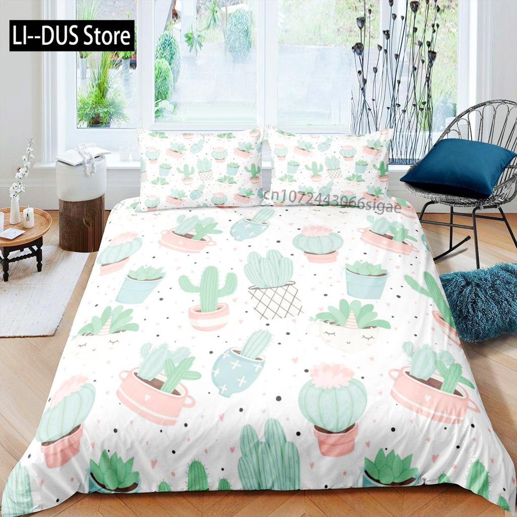 Cute Cactus Duvet Cover Bedding Set Comforter Cover for Children Girls Room Decor Boho Animal Quilt Cover Queen King Full Size