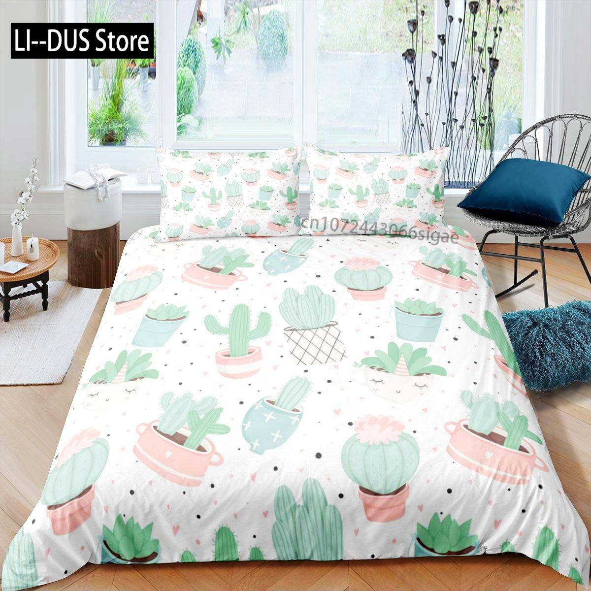 

Comforter Cute Cactus Bedding Set Comforter For Children Girls Room Decor Boho Animal Queen King Full Size Comforter (quilt)-EU Single(135*200cm)3pcs