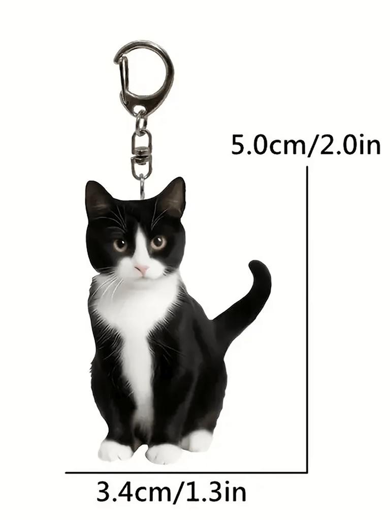 1pcs black and white tailcoat cat keychain 2D acrylic cat pendant backpack and gift animal keychain pendant