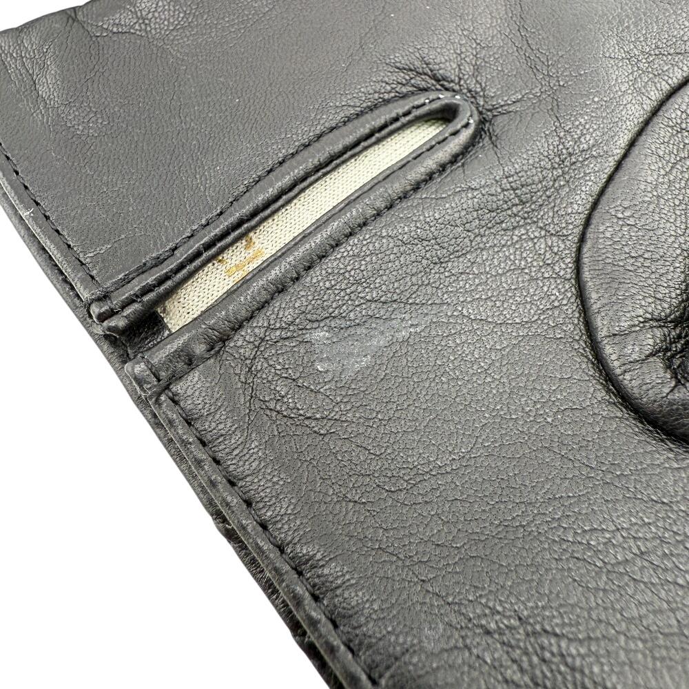 Dior All Leather Logo Embossing Leather Gloves Black Leather Women Used
