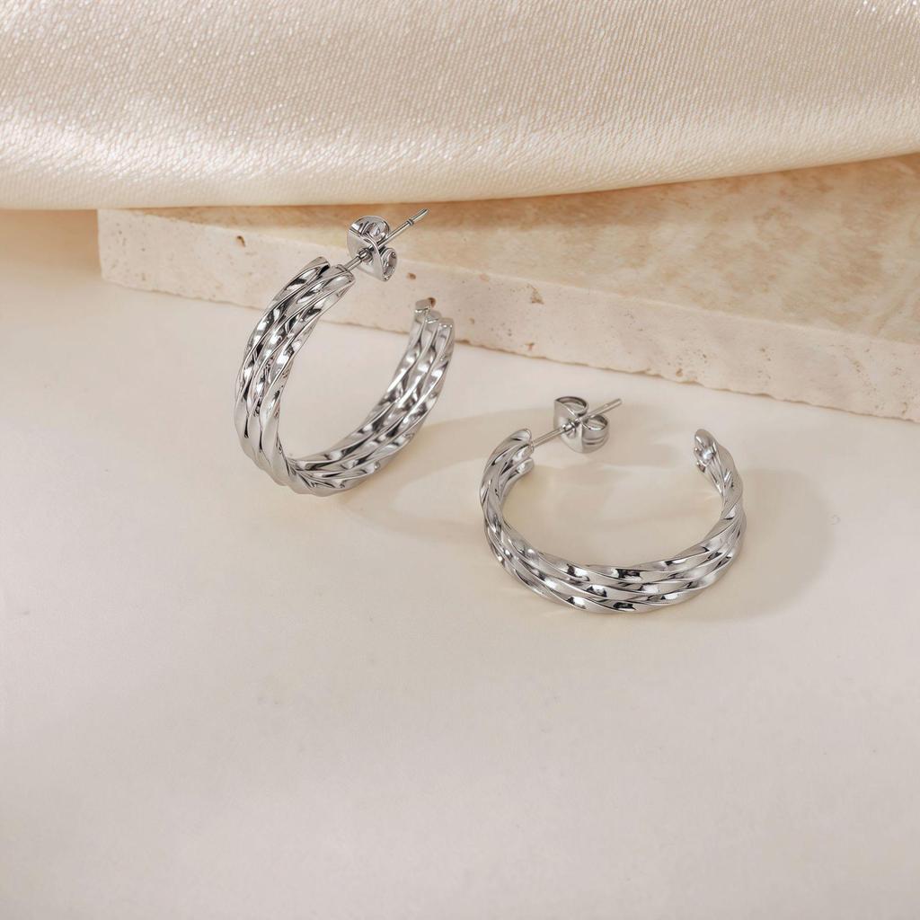 Gold Titanium Steel Multilayer Hoop Earrings - Light Luxury, Colorfast, High-End Feel