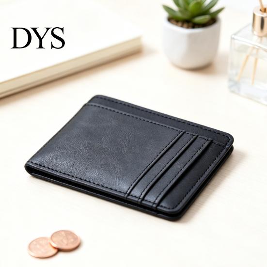 Durable Faux Leather Card Pouch Slim Holder for Men, Minimalist Credit with ID Window, Compact Case Daily Use Multiple Slots, Pocket Wallet