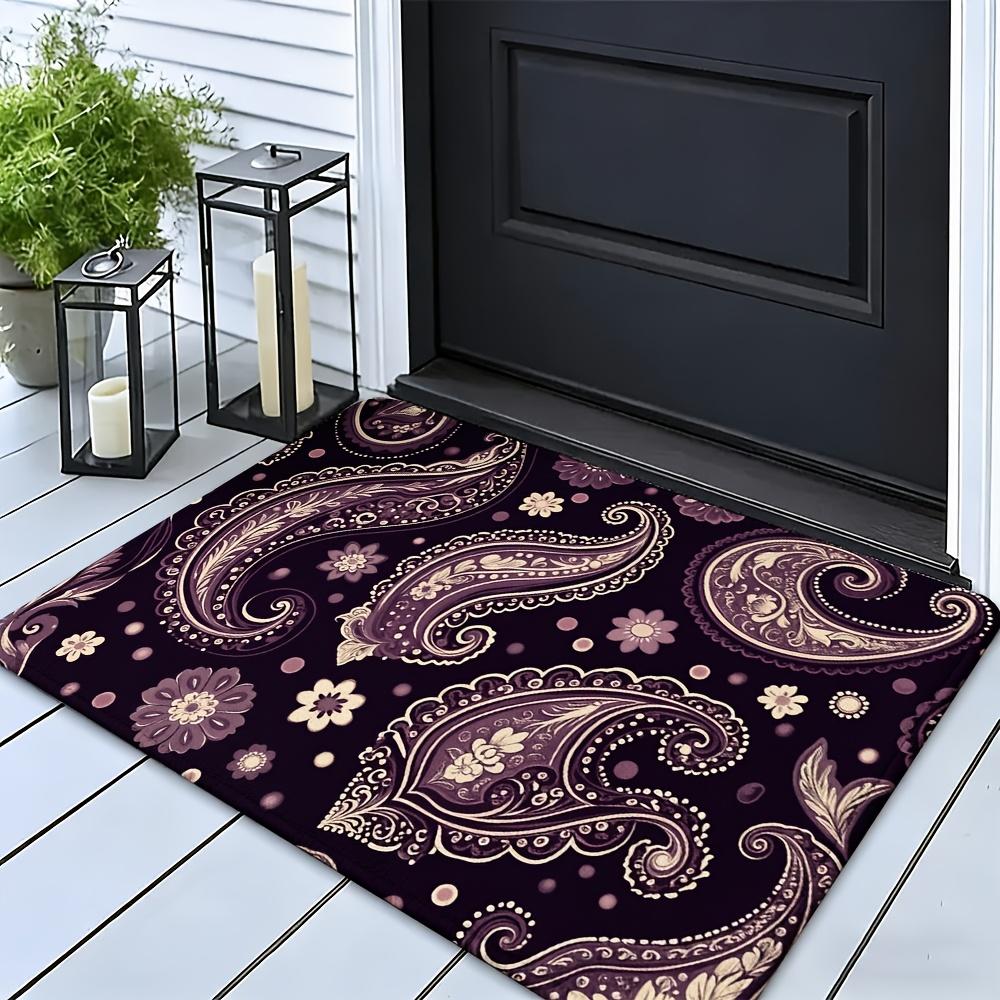 Luxury Decorative Purple Paisley Pattern Door Mat for Home Entrance Floor Mat Porch Welcome Rug 40x60cm
