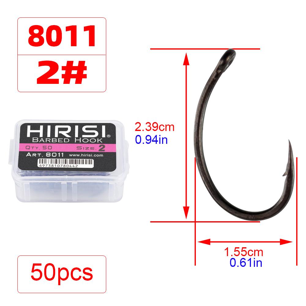 

Hirisi 50/100 шт. Гачки для коропової риболовлі з покриттям PTFE Сталеві гачки з борідкою В коробці 8011 Рибальські аксесуари