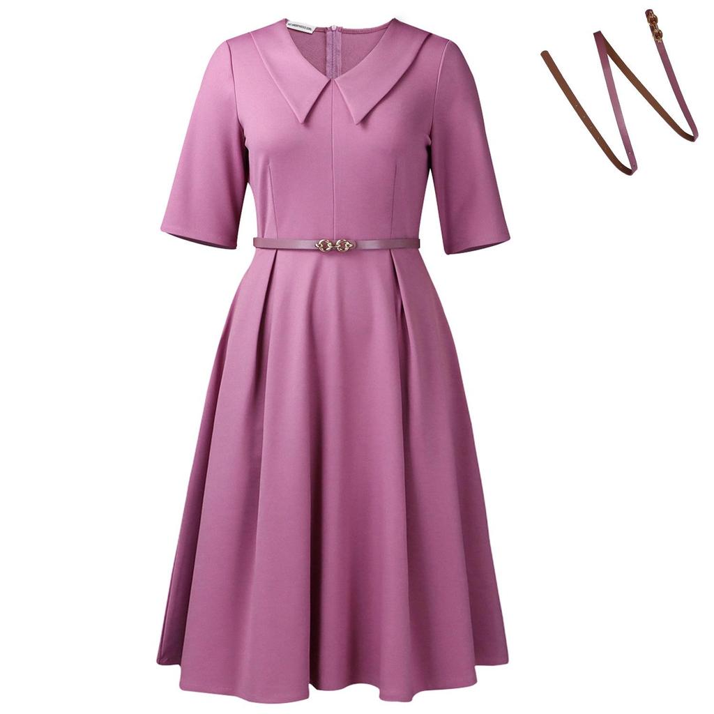 C8637 Plus Size Elegant Solid Color Lapel Dress for Autumn - European & American Style
