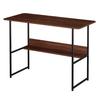 Study Computer Desk, Home Office Writing Small Desk, Bedroom Student Study Table, Simple Style PC Table, Black Metal Frame, Brown