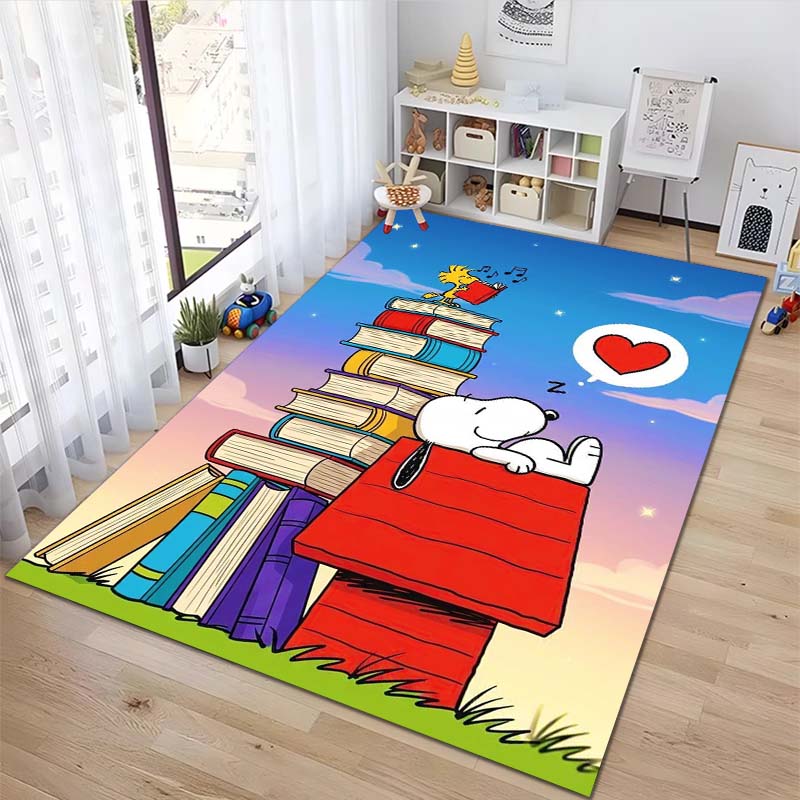 Rug with a Snoopy cartoon print, non-slip and stain-resistant, perfect for home decoration and as a gift for friends and family.