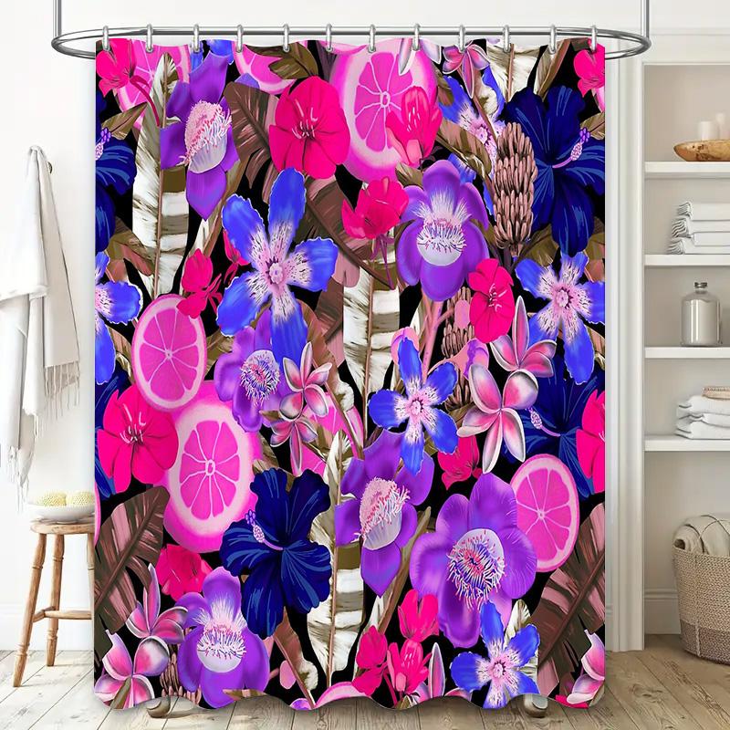 Floral Bathroom Curtain Botanical Shower Curtain Tropical Flowers Nature Decor Modern Farmhouse Home Decor Artistic Pattern Wall