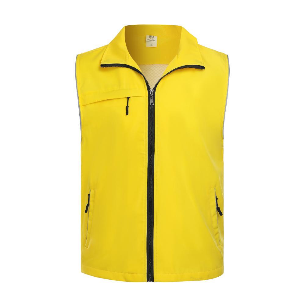 

Светоотражающий рабочий жилет с несколькими карманами и напечатанным логотипом для уборки, промоакций и работы в супермаркете. 4XL жёлтый
