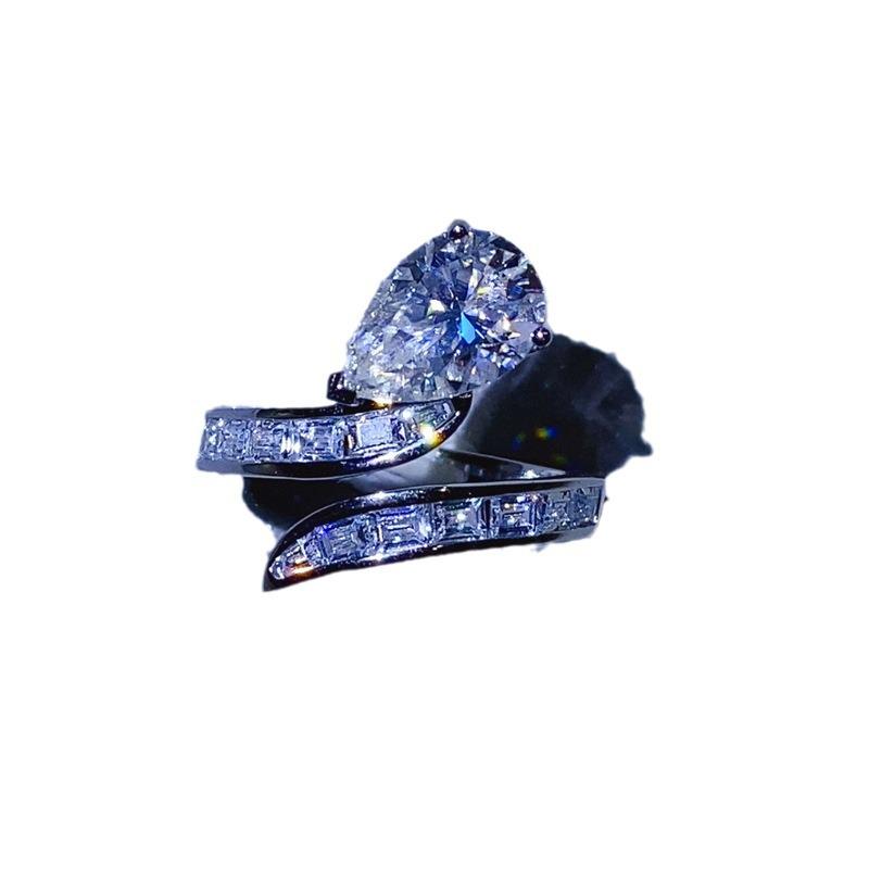 3 Carat Moissanite Water Drop Twisted Ring in D Color, New Arrival for Women, European and American Style.