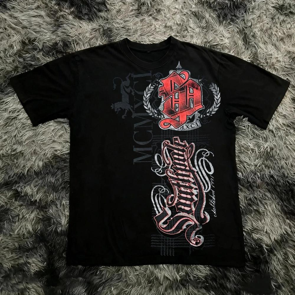 Klassisches Y2K Gothic Stil T-Shirt Druck Oversize T-Shirt High Street Shirts Gothic Rundhals Baumwoll Tops Neues Herren Damen T-Shirt