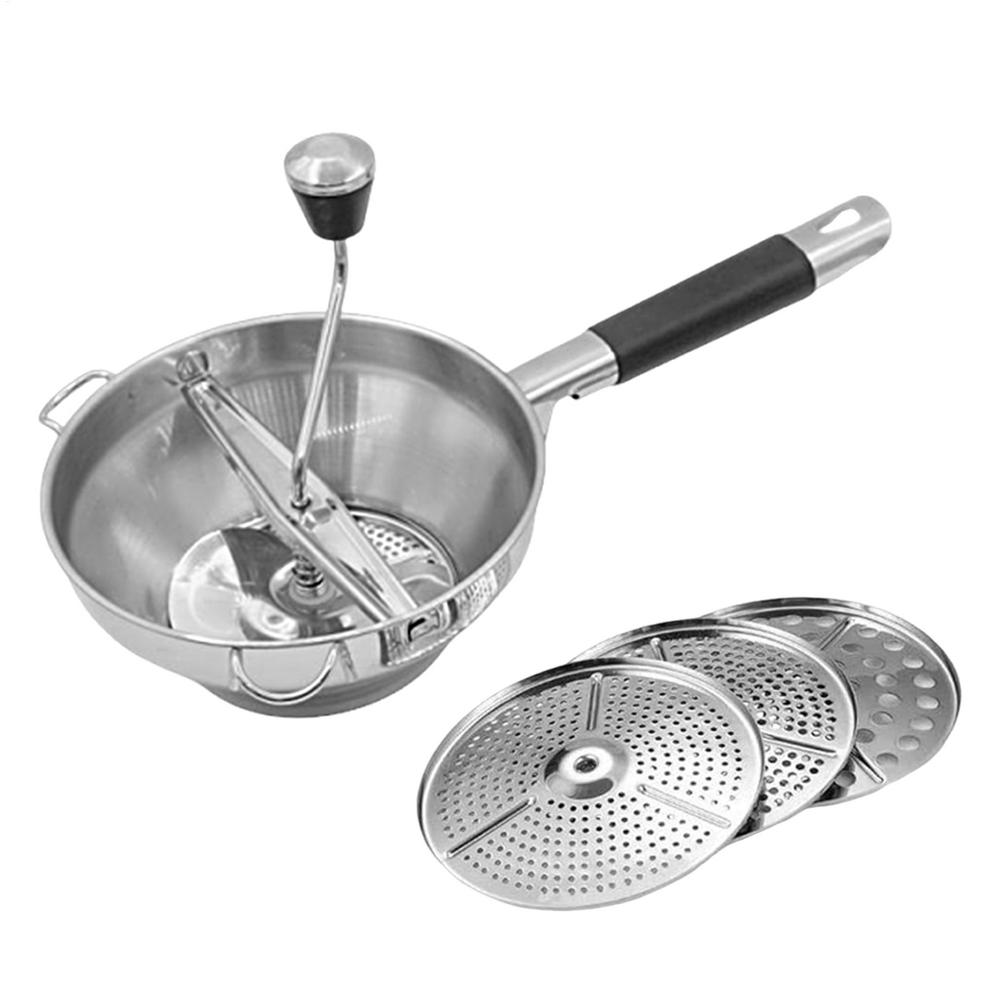 

Handheld Potato Mashers Stainless Steel Vegetable Fruits Shredder with 3 Replaceable Grinding Discs Potato Garlic Mud Press