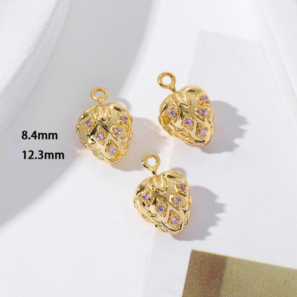 2 PCs Brass Charms 18K Gold Plated 3D Fruit Cherry Peach Strawberry Grape Pendants For Jewelry Making Necklace Bracelet DIY