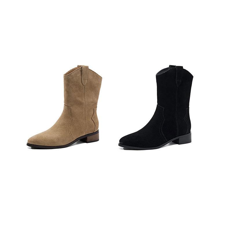 Retro Støvletter Tykke Hæler Slankende Spisse Ankelstøvletter Damesko for Høst og Vinter