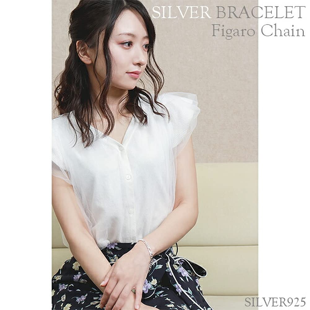 Gin no Silver 925 Figaro Chain Simple Design Chain [Shinjuku Kura] Bracelet, 17cm, 6-Face Cut, Women's,