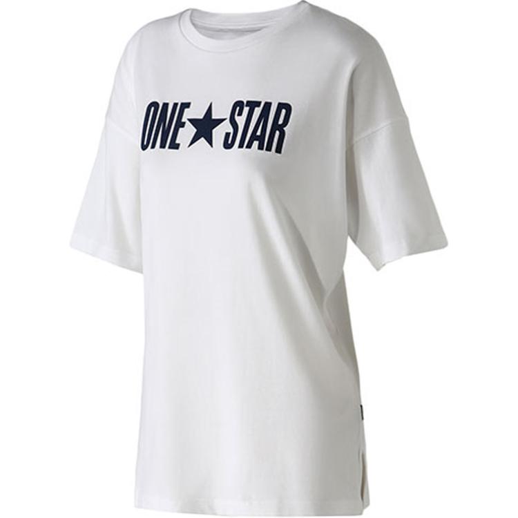 Converse Drop Shoulder Sleeve T Shirt Women's White 10017792-A03