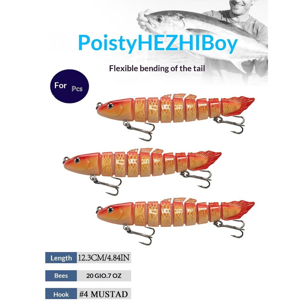 Eight-section bionic pike lure with realistic swimming action. Sharp hooks for solid hooksets, ideal for catching aggressive freshwater predators.