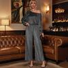 Automne Nouvelle Mode Tendance Combinaison de Soirée à Paillettes Scintillantes à Épaule Oblique pour Femmes